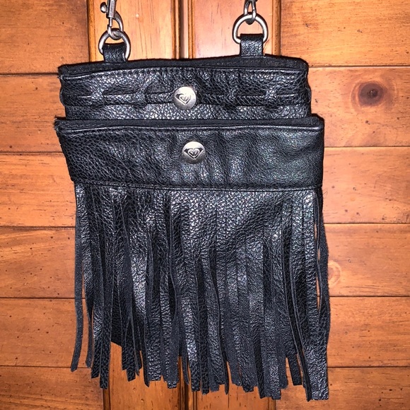 Roxy Mini Black Pleather Messenger Gameday Tote Purse - Picture 1 of 9